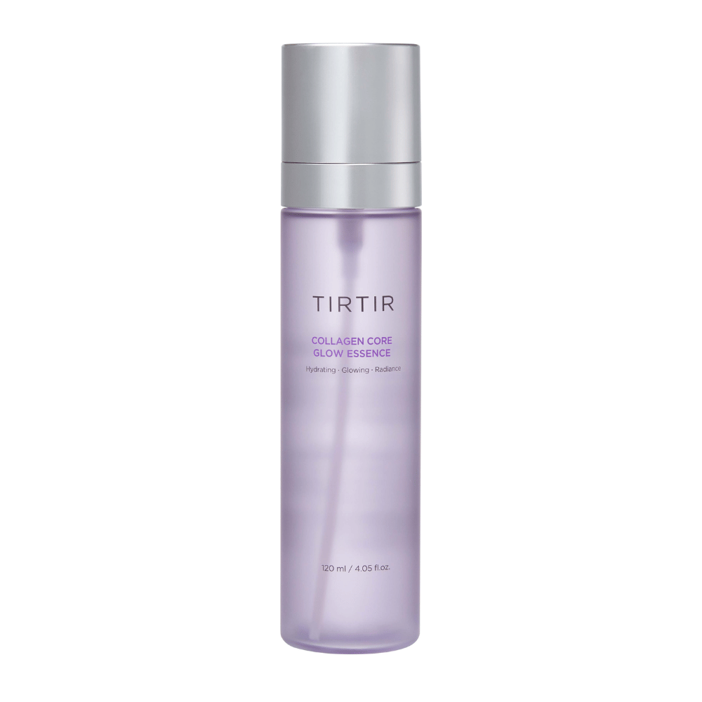 Produktový obrázok TIRTIR Collagen Core Glow Essence – rozjasňujúca esencia v elegantnej fialovej fľaši, ktorá hydratuje a zlepšuje elasticitu pokožky.