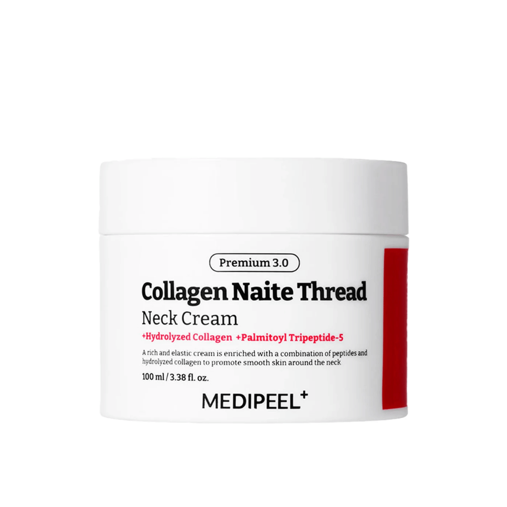MEDIPEEL Collagen Naite Thread Neck Cream Premium 3.0 100 ml – kórejský krém na krk s kolagénom a Palmitoyl Tripeptide-5 pre spevnenie, proti starnutiu a zlepšenú štruktúru pokožky.