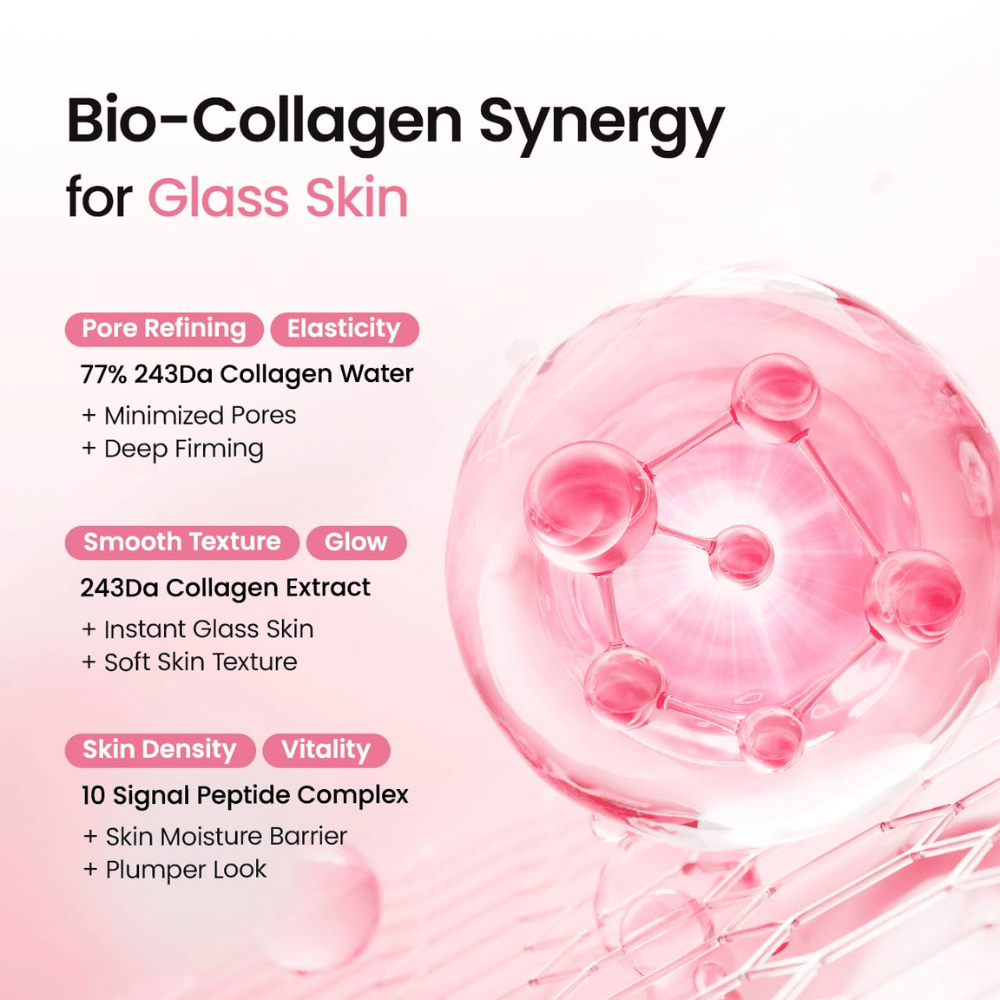 Biodance Collagen Peptide Jelly Serum Mist so 77 % kolagénovej vody, kolagénovým extraktom a peptidovým komplexom pre jas, pevnosť a hydratáciu.