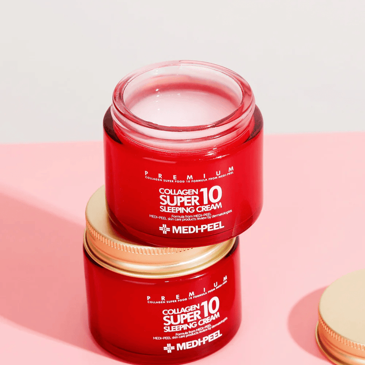 MEDI-PEEL Collagen Super 10 Sleeping Cream v prémiovom balení – intenzívne hydratačný spací krém s kolagénom pre pevnejšiu a hladšiu pleť.
