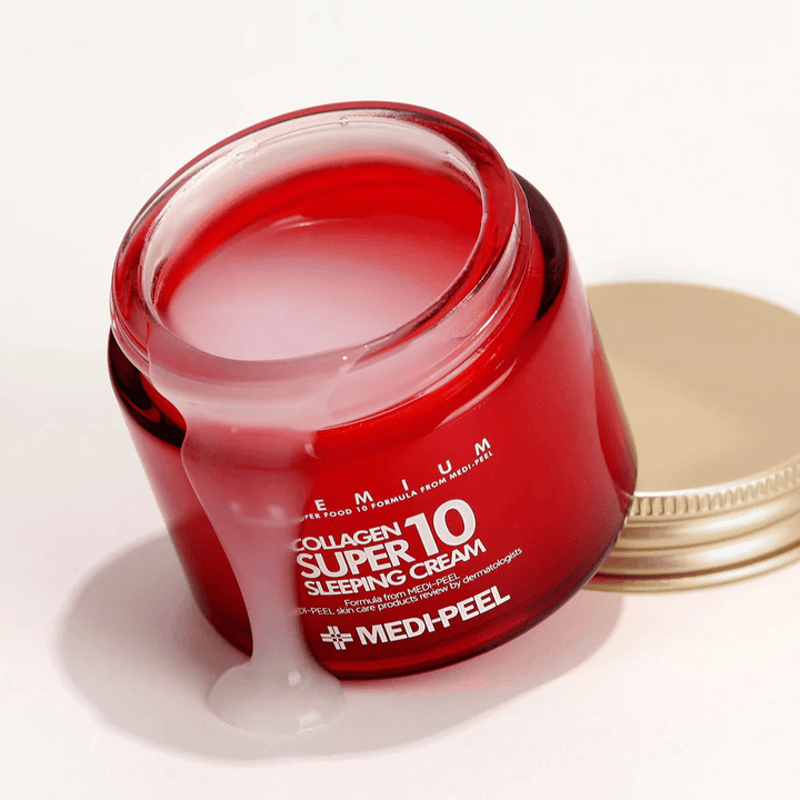 MEDI-PEEL Collagen Super 10 Sleeping Cream – kórejský nočný krém s kolagénom, ktorý hydratuje, posilňuje kožnú bariéru a poskytuje pružnosť počas noci.