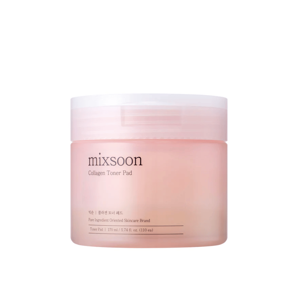 Mixsoon Collagen Toner Pad v elegantnej, ružovej nádobe so 110 podložkami – hydratačný toner pre dennú starostlivosť o pleť.