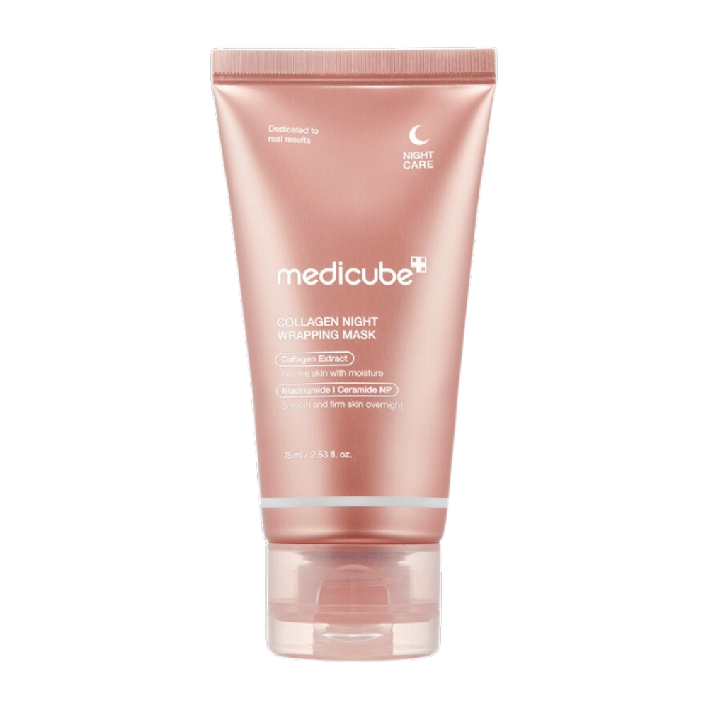 Medicube Collagen Night Wrapping Mask, nočná maska s kolagénovým extraktom, ktorá hydratuje a posilňuje pokožku cez noc. Obsahuje niacínamid a ceramid NP pre hladšiu a pevnejšiu pokožku. Obsah: 75 ml.