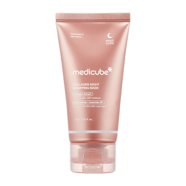 Medicube Collagen Night Wrapping Mask, nočná maska s kolagénovým extraktom, ktorá hydratuje a posilňuje pokožku cez noc. Obsahuje niacínamid a ceramid NP pre hladšiu a pevnejšiu pokožku. Obsah: 75 ml.