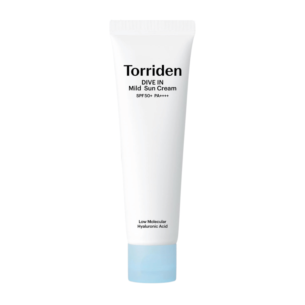 Čistý produktový obrázok Torriden DIVE-IN Mild Sun Cream na bielom pozadí.