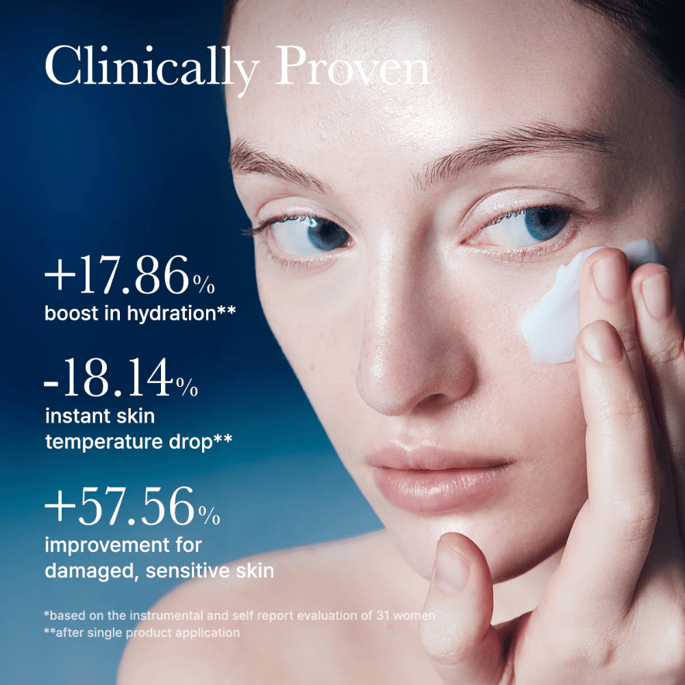 Klinicky testovaný Arencia Deep Water Surge Soothing Cream ktorý zlepšuje hydratáciu pokožky, znižuje teplotu pokožky a posilňuje citlivú pokožku po aplikácii.