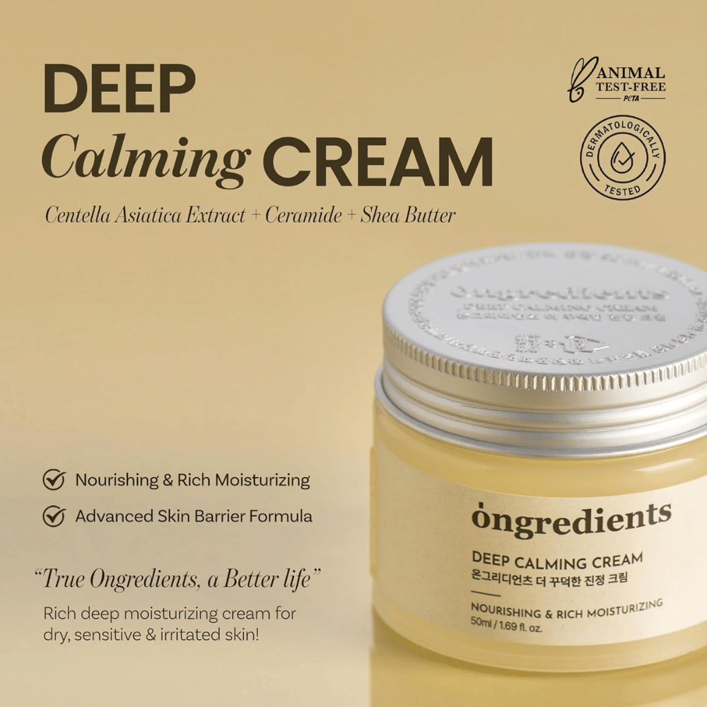 Ongredients Deep Calming Cream – dermatologicky testovaný, cruelty-free pleťový krém pre suchú, citlivú a podráždenú pokožku.
