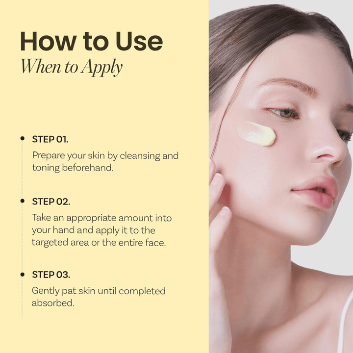 Inštrukcie pre Ongredients Deep Calming Cream – aplikujte po čistení a toneri, jemne vklepávajte krém, kým sa nevstrebe.