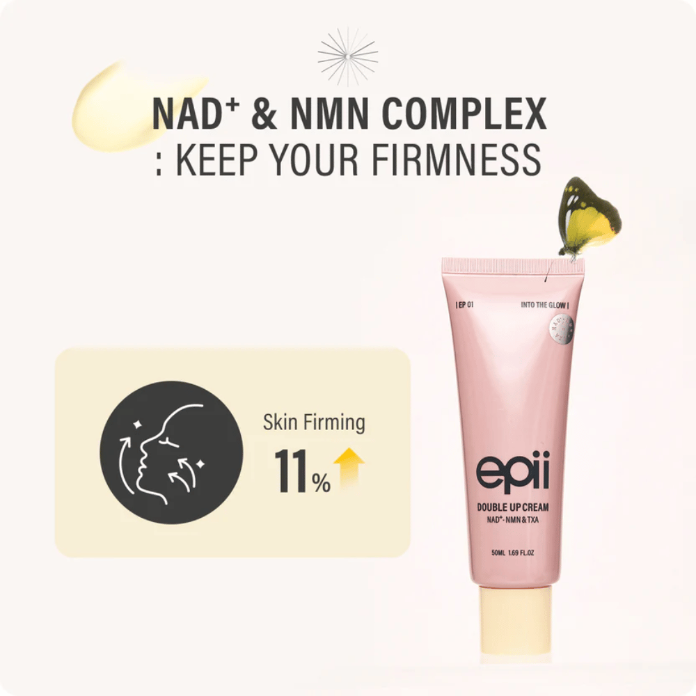 EPII Double Up Cream s NAD+ a NMN, ktorý prispieva k pevnejšej pleti, zlepšenej elasticite a mladistvému jasu.