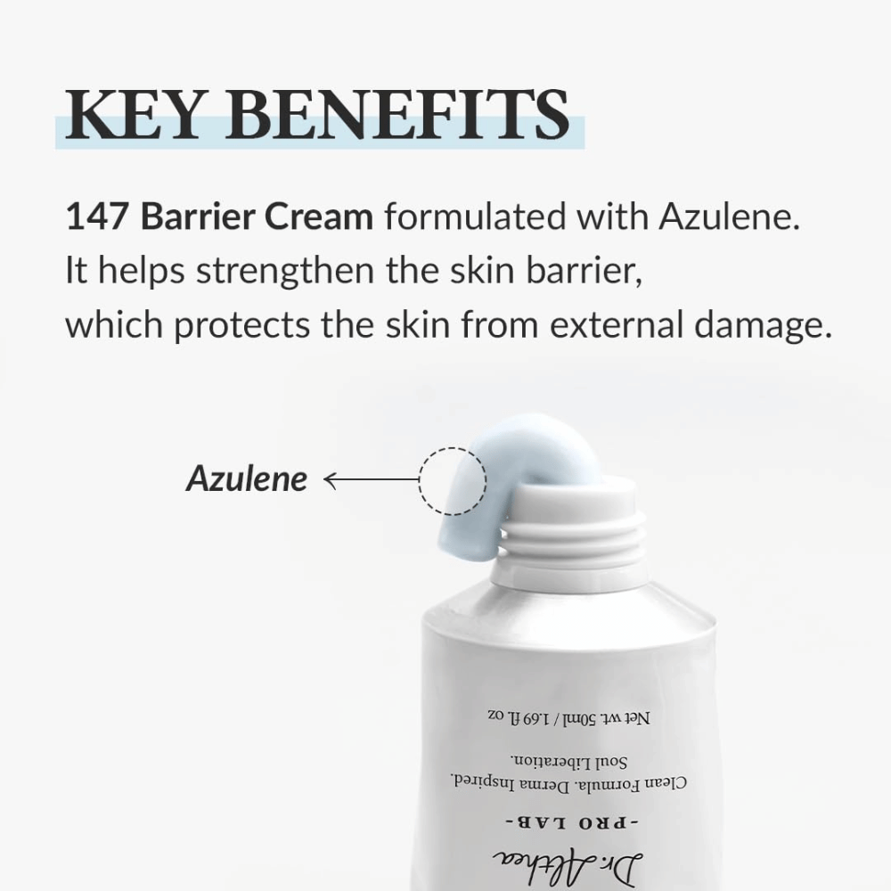 Dr. Althea 147 Barrier Cream s Azulénom, hydratačný krém, ktorý posilňuje kožnú bariéru a chráni pokožku pred vonkajším poškodením.