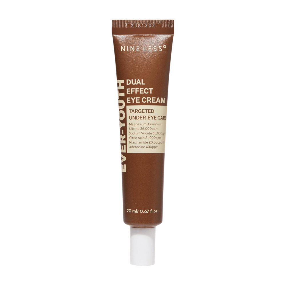 NINE LESS Ever-Youth Dual Effect Eye Cream 20 ml – produktový obrázok očného krému v hnedej tube