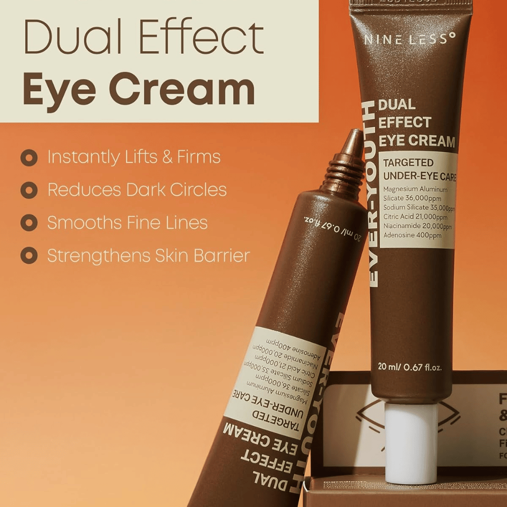 NINE LESS Ever-Youth Dual Effect Eye Cream – spevňujúci očný krém na tmavé kruhy, jemné linky a kožnú bariéru