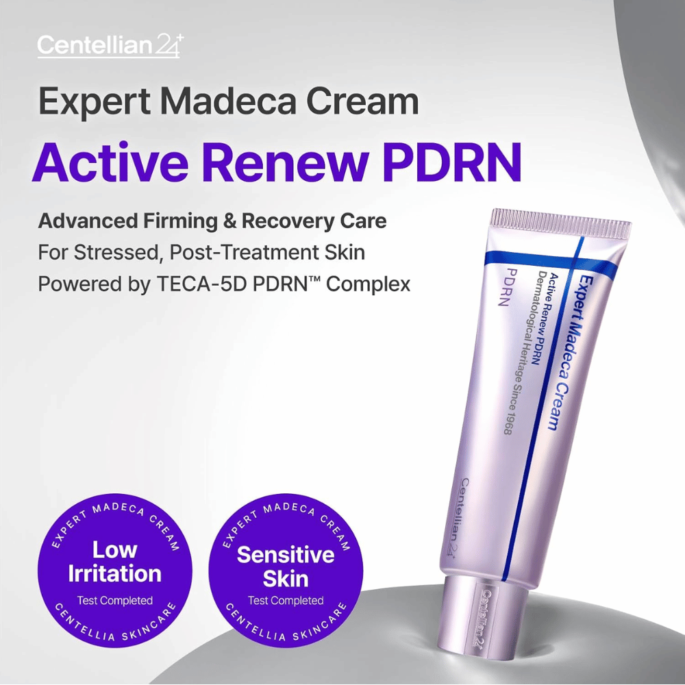 Centellian24 Expert Madeca Cream Active Renew PDRN obrázok produktu v tube s nízkou mierou podráždenia a prispôsobený pre citlivú pleť s regeneračnými vlastnosťami