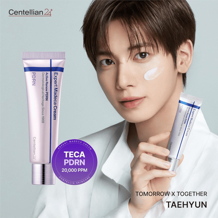Centellian24 Expert Madeca Cream Active Renew PDRN sa nanáša na pleť, hydratačný pleťový krém s PDRN, ktorý posilňuje kožnú bariéru a zlepšuje elasticitu