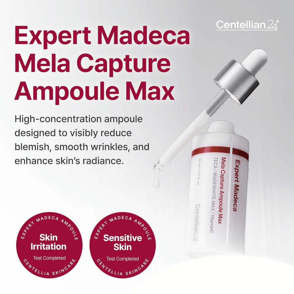 Centellian24 Expert Madeca Mela Capture Ampoule Max 30 ml – koncentrovaná kórejská ampulka na pigmentové škvrny, jemné linky a zlepšenie jasu pleti.