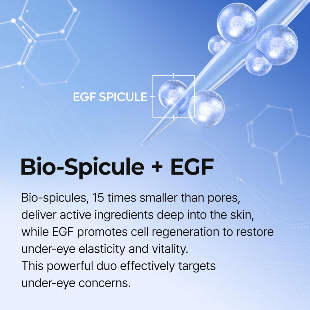 Eyephalt Eyebag Cream s EGF a technológiou spicule, ktorá stimuluje obnovu buniek a znižuje tmavé kruhy aj ochabnutú pokožku pod očami