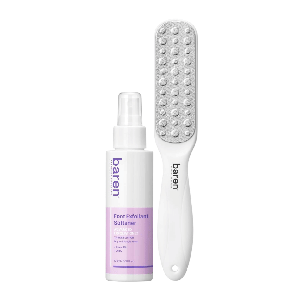 BAREN Domáca súprava na odstránenie mozoľov na chodidlách – Foot Exfoliant Softener a obojstranný pilník na nohy pre suché chodidlá a stvrdnutú kožu