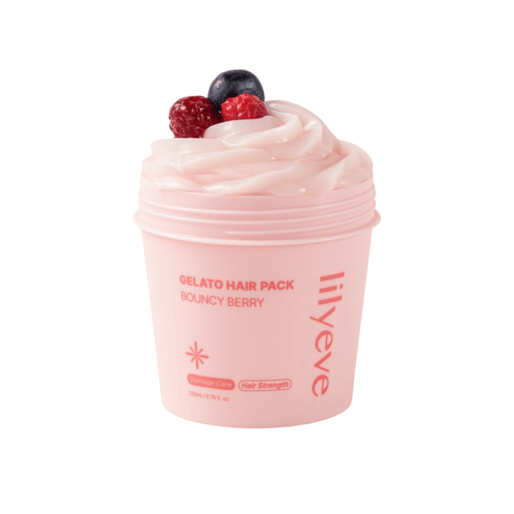 LILYEVE Gelato Hair Pack Bouncy Berry 200 ml – ružová proteínová maska na poškodené vlasy so zameraním na silu a jemnosť.
