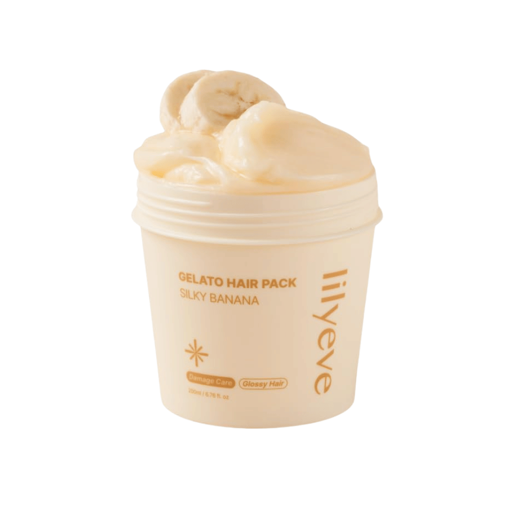 LILYEVE Gelato Hair Pack Silky Banana 200 ml – krémová maska na vlasy pre poškodené vlasy so zameraním na jemnosť a lesk.