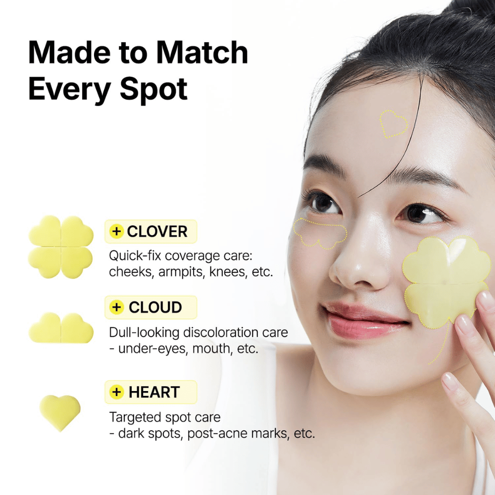 Ma:nyo Glutathione 7 Dark Spot Serum Patch s náplasťami v tvare ďateliny, oblaku a srdca na cielené ošetrenie rôznych oblastí pokožky