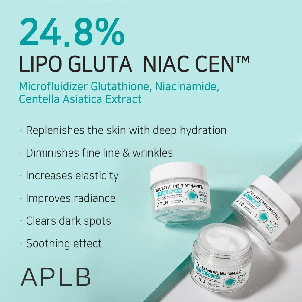 APLB Glutathione Niacinamide Facial Cream 24,8 % Lipo Gluta Niac Cent s hĺbkovou hydratáciou, anti-age účinkom a zlepšeným tónom pleti