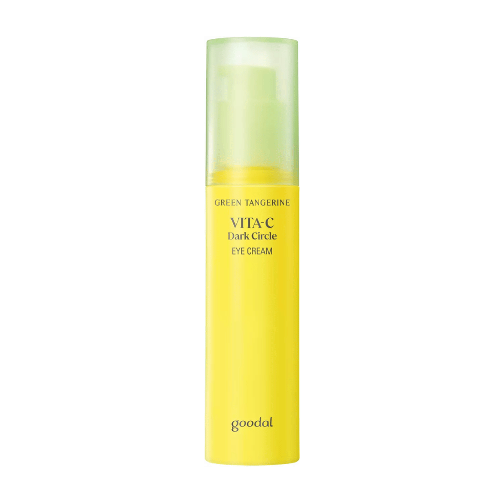 Fľaša Goodal Green Tangerine Vita C Dark Circle Eye Cream 30ml na bielom pozadí s vitamínom C.