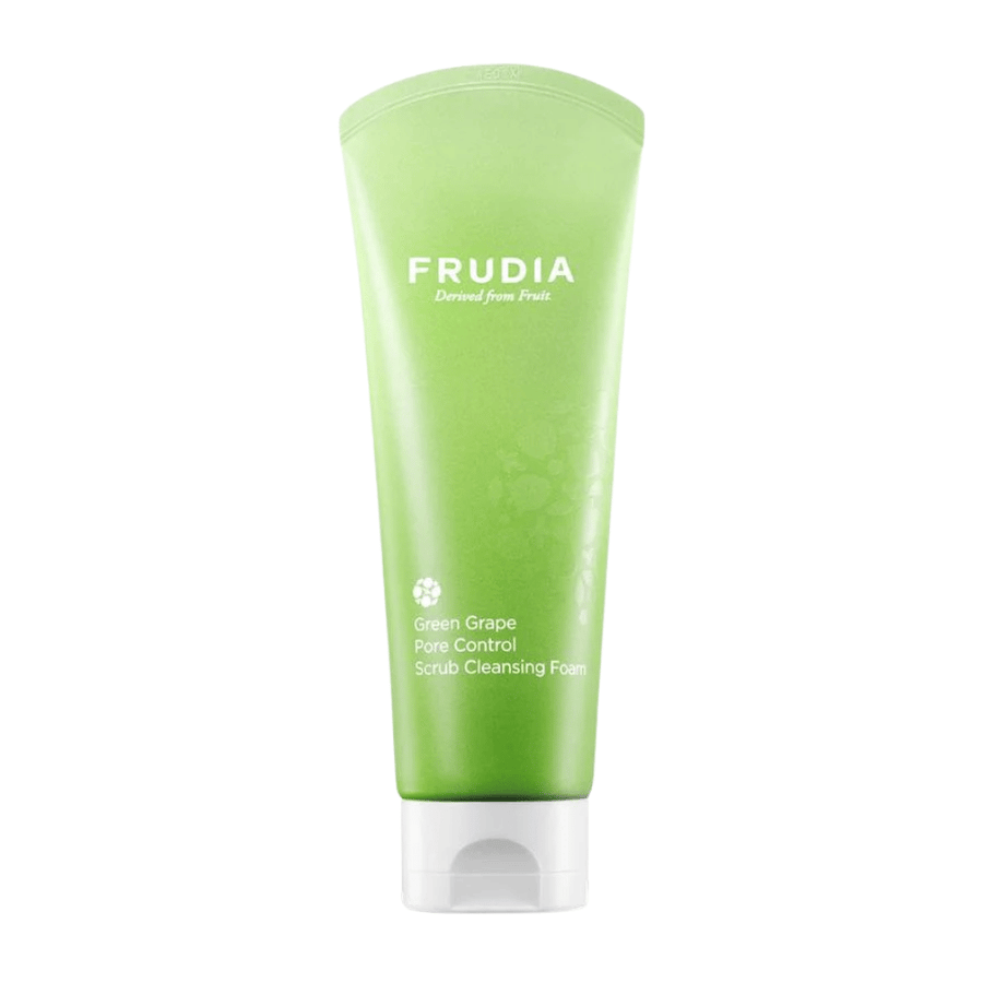 FRUDIA Green Grape Pore Control Scrub Cleansing Foam – čistenie tváre zmenšujúce póry s extraktom zo zeleného hrozna, ktoré jemne exfoliuje, hĺbkovo čistí póry a vyrovnáva maz pre jasnejšiu pokožku.
