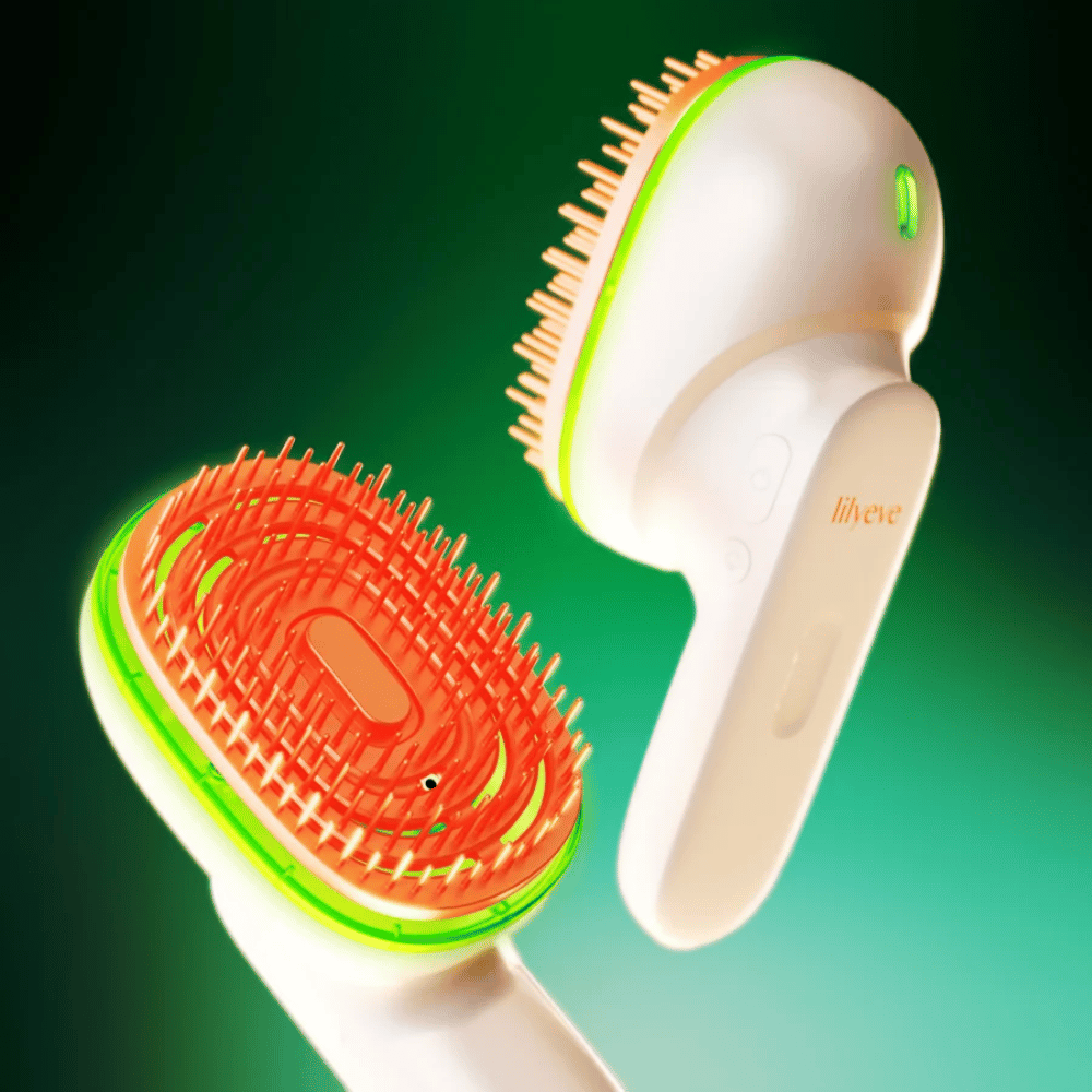 LILYEVE GrowTurn Brush Steam Booster – kefka na pokožku hlavy so zelenou LED svetelnou funkciou
