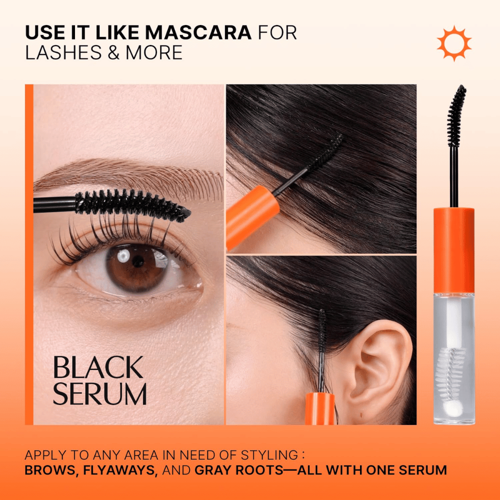 LILYEVE Grow Turn Exosome Dual Lash Serum – čierne sérum na denné použitie, ktoré sa aplikuje na riasy, obočie a líniu vlasov.