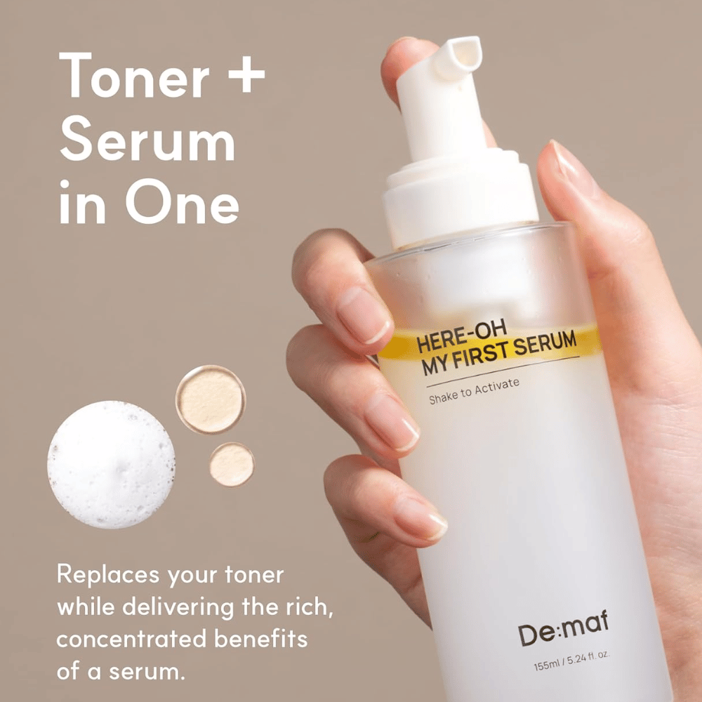 Ukazuje, ako produkt kombinuje toner a sérum v jednom kroku pre jednoduchú a efektívnu starostlivosť o pleť.