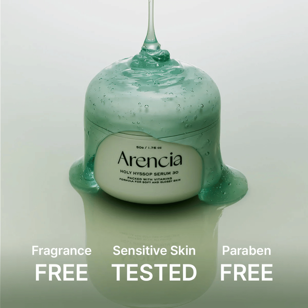 Arencia Holy Hyssop Serum 30 – výživné gélové sérum s vitamínmi, bez parfémov a parabénov, dermatologicky testované pre citlivú pokožku.