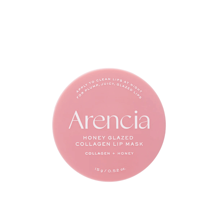 Čistý produktový obrázok Arencia Honey Glazed Collagen Lip Mask v ružovom balení s minimalistickým a elegantným dizajnom.