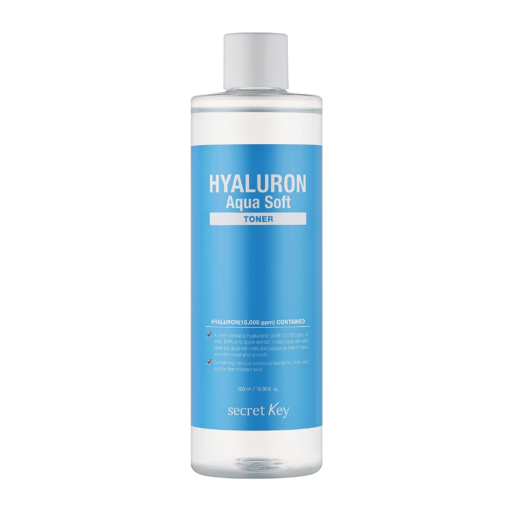 Secret Key Hyaluron Aqua Soft Toner – hydratačný toner s kyselinou hyalurónovou, ktorý poskytuje jemnú, hladkú a osvieženú pokožku s prirodzeným leskom.