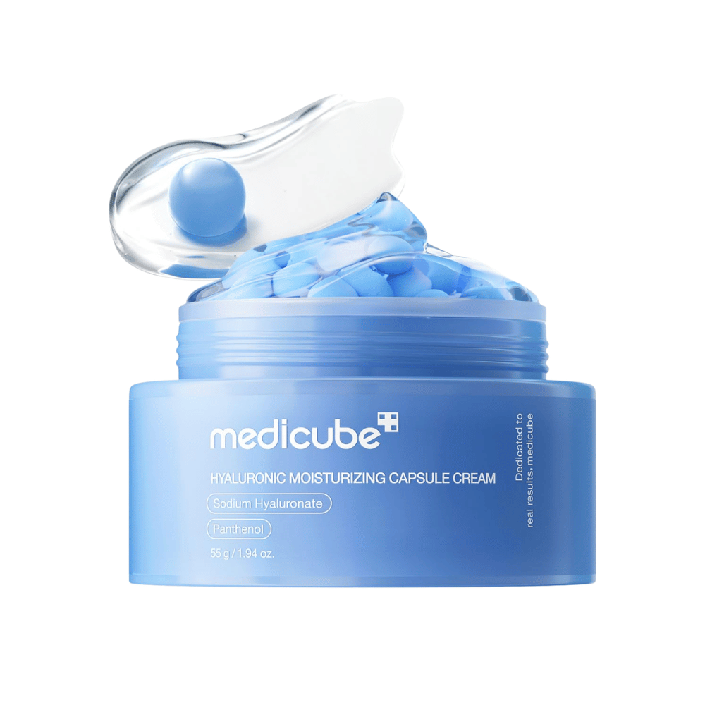 5. Medicube Hyaluronic Moisturizing Capsule Cream 55 g – hydratačný kapsulový krém v modrom tégliku