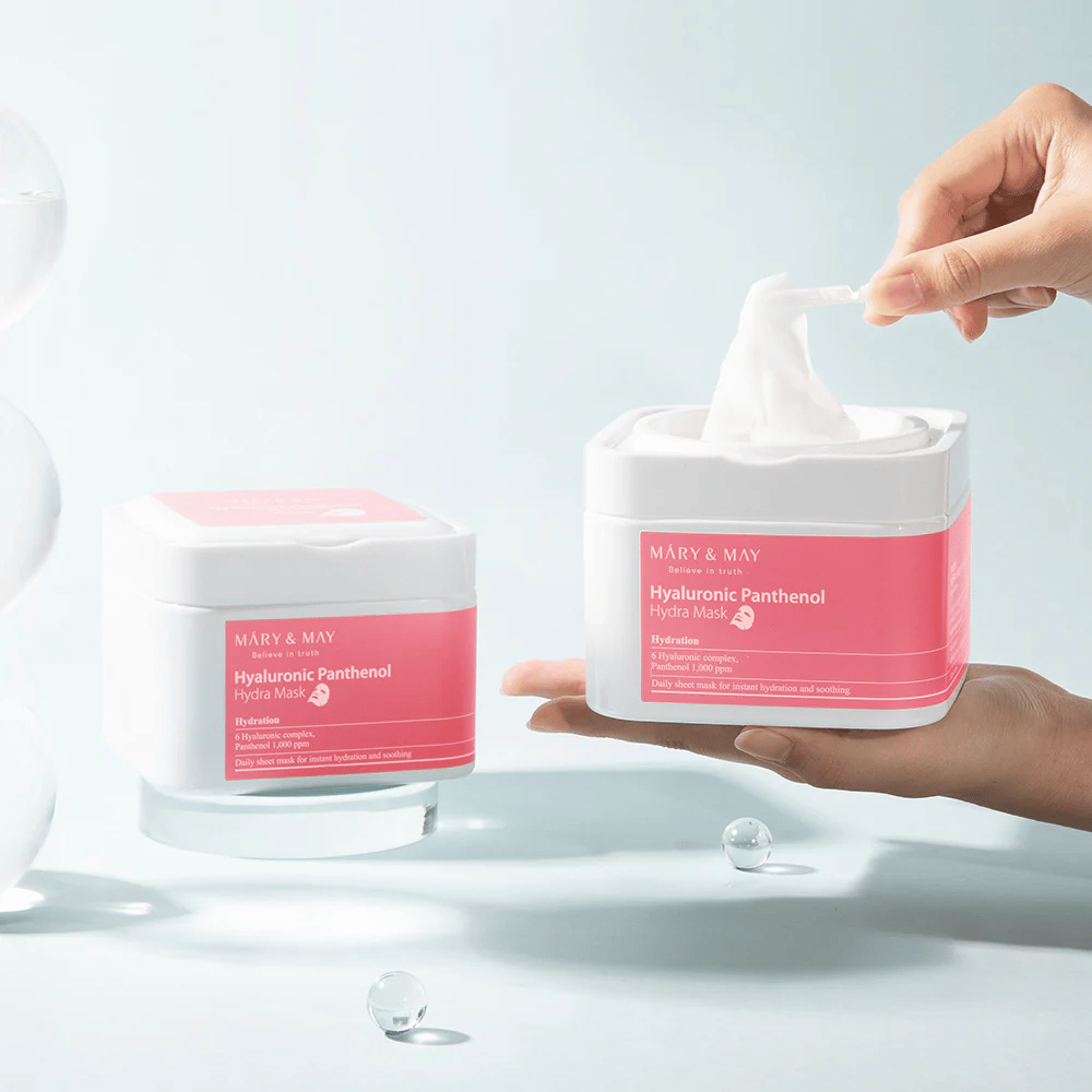 Mary & May Hyaluronic Panthenol Hydra Mask denná sheet mask – upokojujúca a hydratačná maska, ktorá posilňuje kožnú bariéru