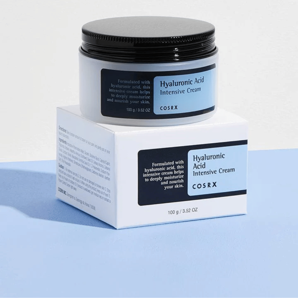 COSRX Hyaluronic Acid Intensive Cream 100 g v dóze s krabičkou – intenzívny pleťový krém s kyselinou hyalurónovou pre hlbokú hydratáciu a posilnenú kožnú bariéru