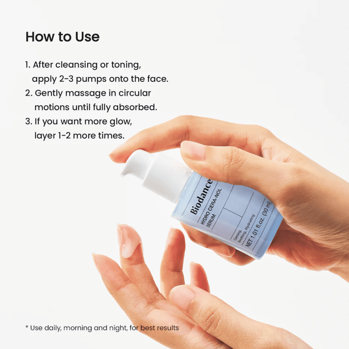 Po čistení alebo toneri, aplikujte 2–3 pumpy na tvár. Jemne masírujte v kruhových pohyboch, kým sa sérum úplne neabsorbuje. Pre extra žiarivosť, aplikujte ďalšie 1–2 vrstvy. Používajte ráno a večer.