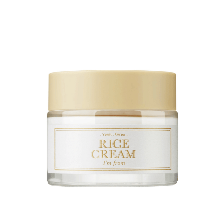 Pohár s textom "RICE CREAM" a "I'm from" a odkazom na "Yeoju, Korea" na etikete.