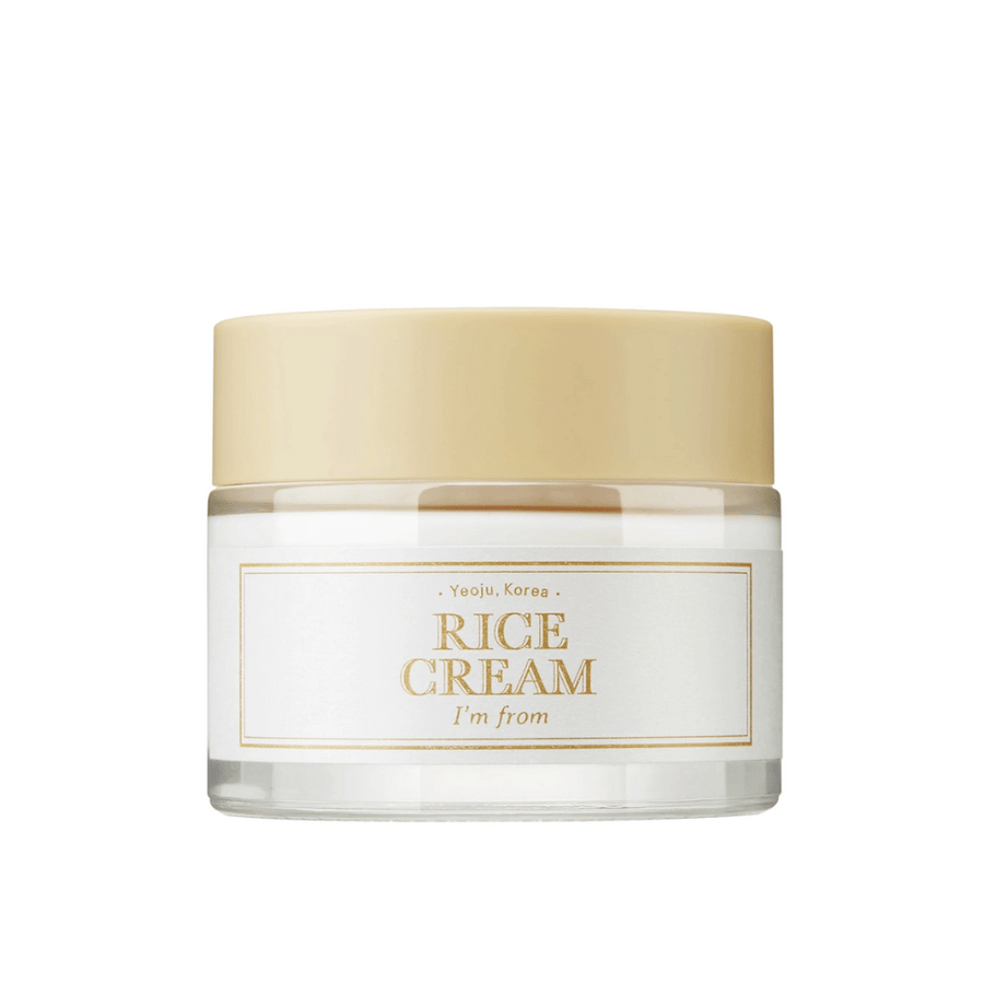 Pohár s textom "RICE CREAM" a "I'm from" a odkazom na "Yeoju, Korea" na etikete.