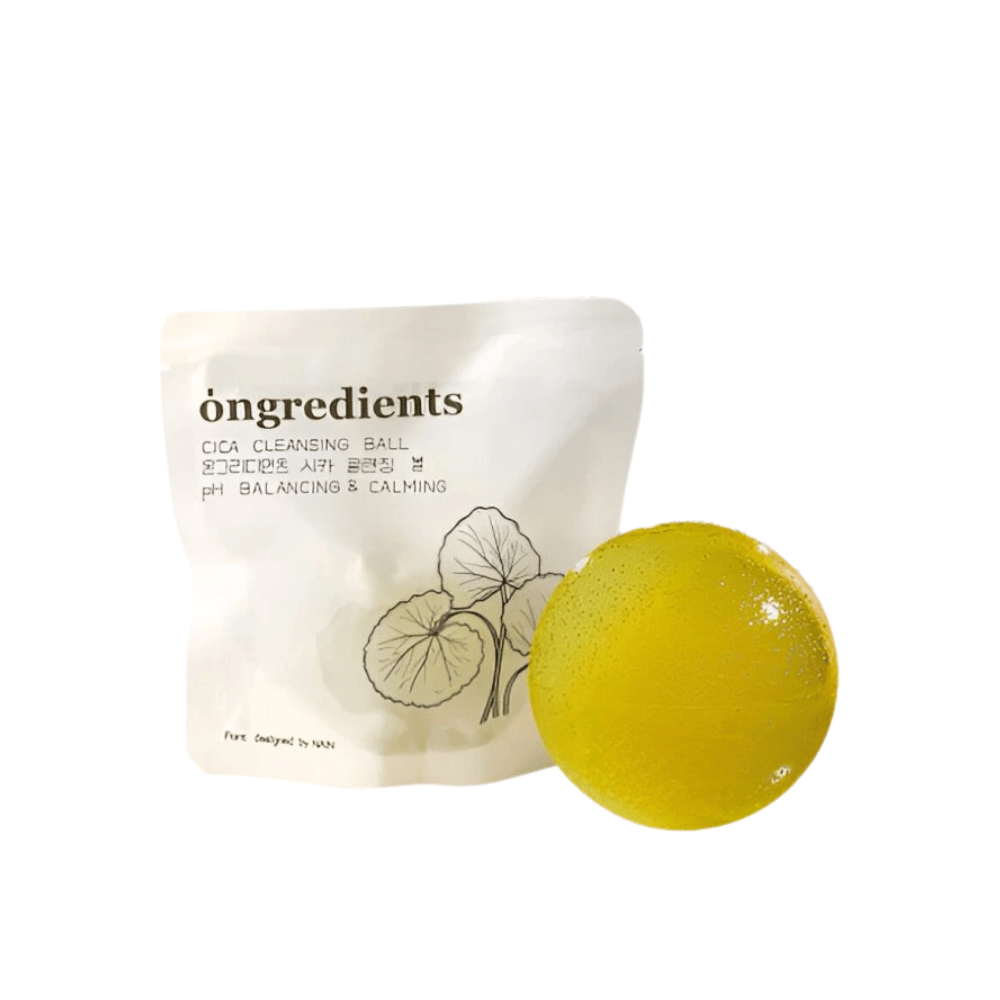 Ongredients Jeju Cica Cleansing Ball – prírodná čistiaca guľa s centella asiatica, ktorá vyrovnáva pH a upokojuje pokožku.