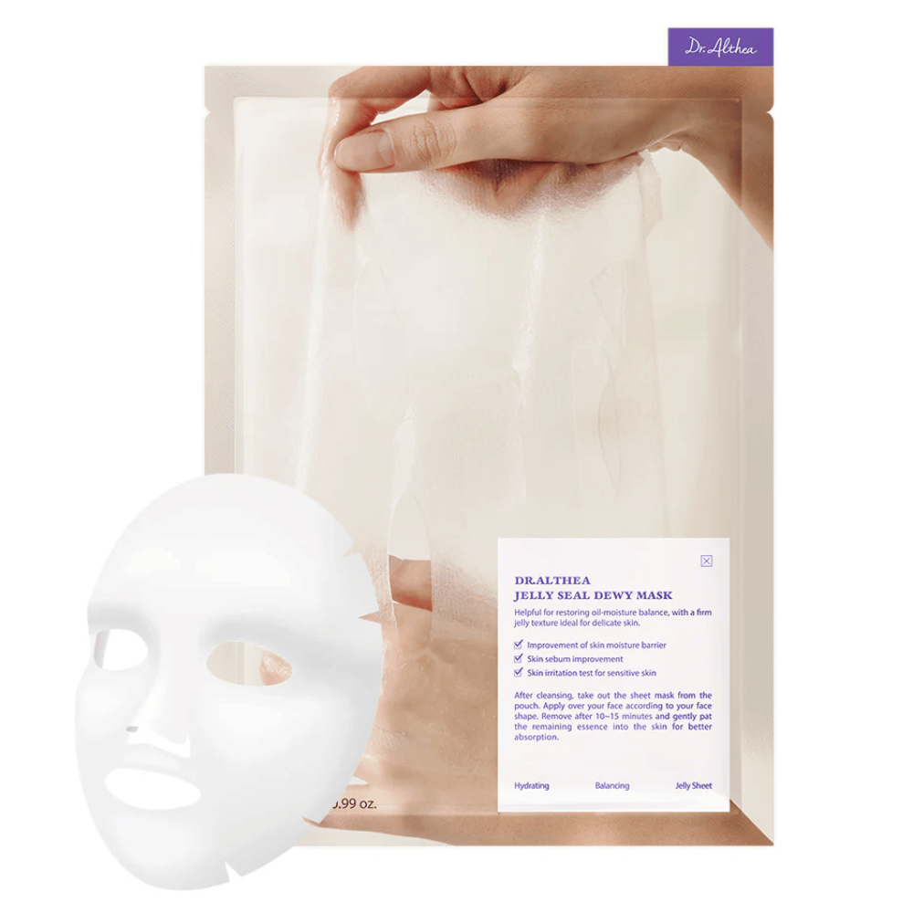 Dr.Althea Jelly Seal Dewy Mask – hydratačná plátenná maska s gélovou textúrou, ktorá posilňuje hydratačnú bariéru pokožky, vyrovnáva produkciu mazu a upokojuje citlivú pokožku.