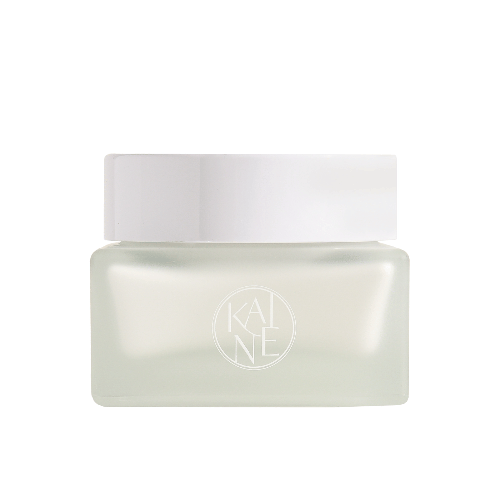 Biela nádoba s KAINE Vegan Collagen Youth Cream 50 ml s bielym viečkom, ktorá podporuje anti-aging a hydratáciu.