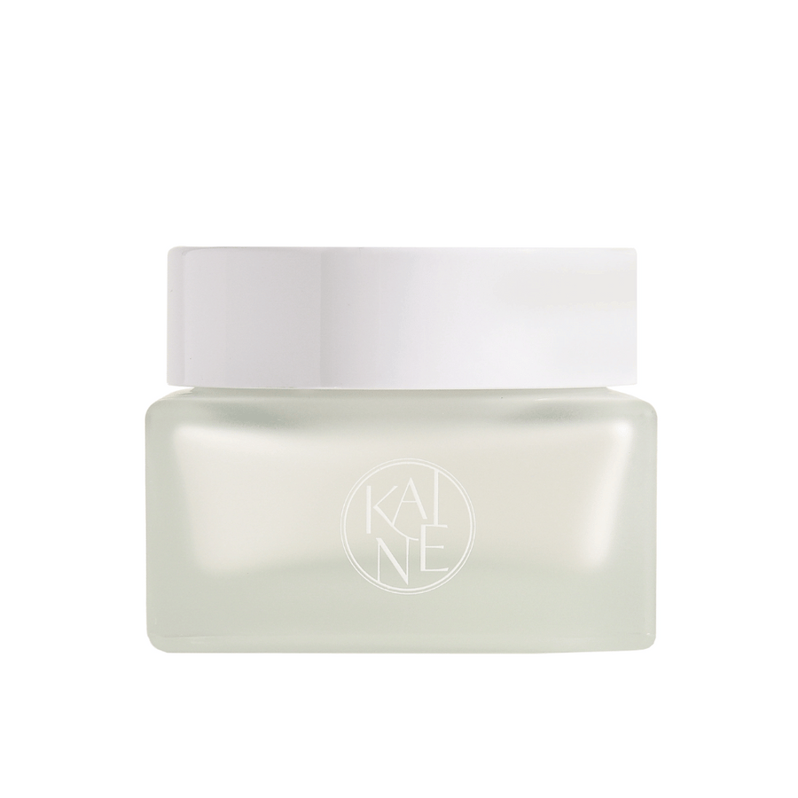 Biela nádoba s KAINE Vegan Collagen Youth Cream 50 ml s bielym viečkom, ktorá podporuje anti-aging a hydratáciu.