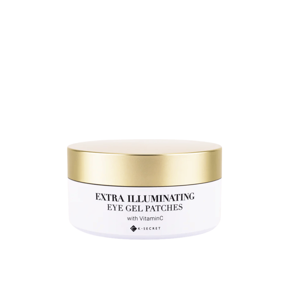 Pohár s K-Secret Extra Illuminating Eye Gel Patches s vitamínom C a zlatým viečkom.