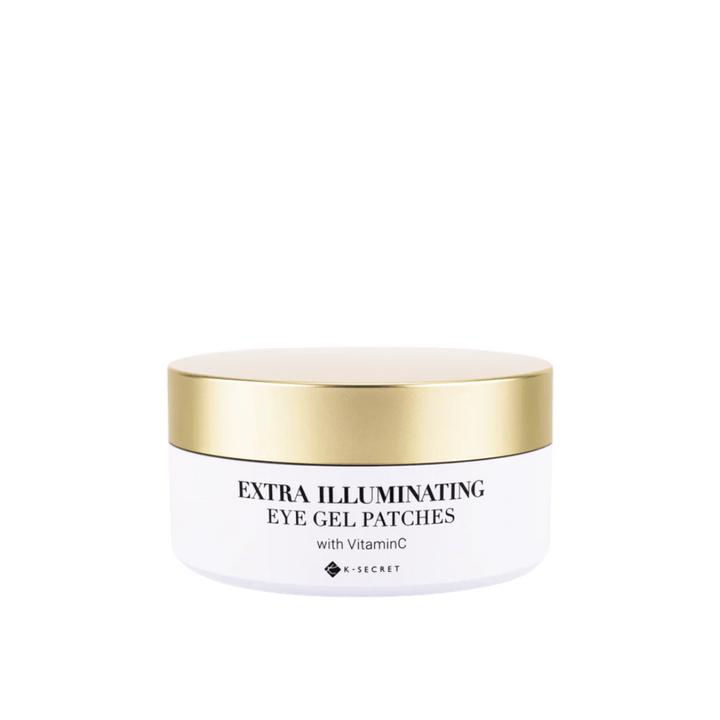 Pohár s K-Secret Extra Illuminating Eye Gel Patches s vitamínom C a zlatým viečkom.