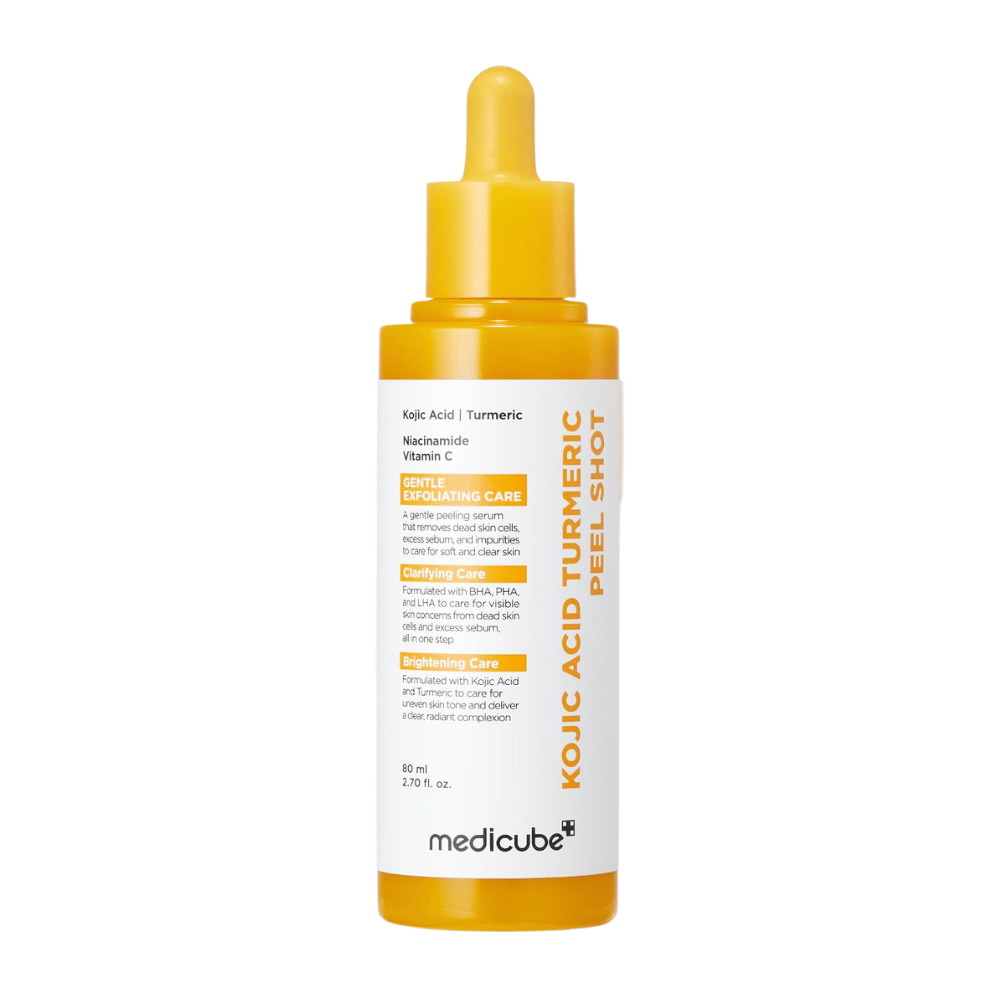 Medicube Kojic Acid Turmeric Peel Shot 80 ml – exfoliačný peeling s kyselinou kojovou, kurkumou, niacínamidom a vitamínom C.