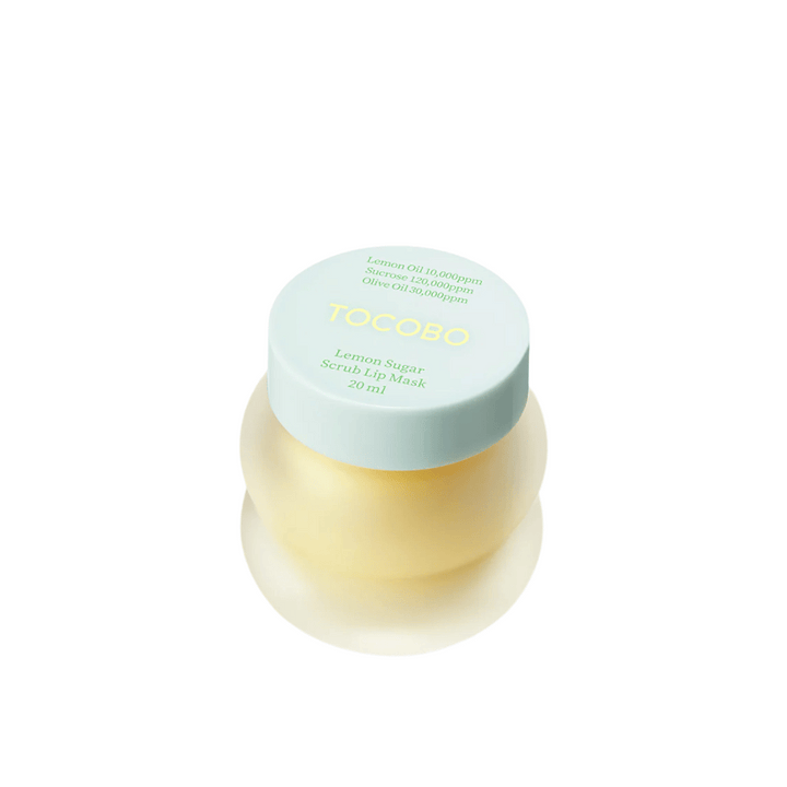 Obrázok produktu zatvorenej nádoby Tocobo Lemon Sugar Scrub Lip Mask 20 ml, na bielom pozadí.