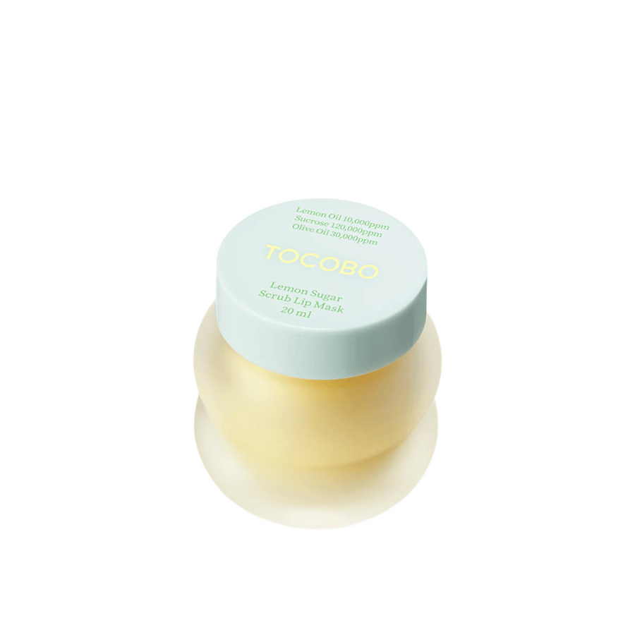 Obrázok produktu zatvorenej nádoby Tocobo Lemon Sugar Scrub Lip Mask 20 ml, na bielom pozadí.