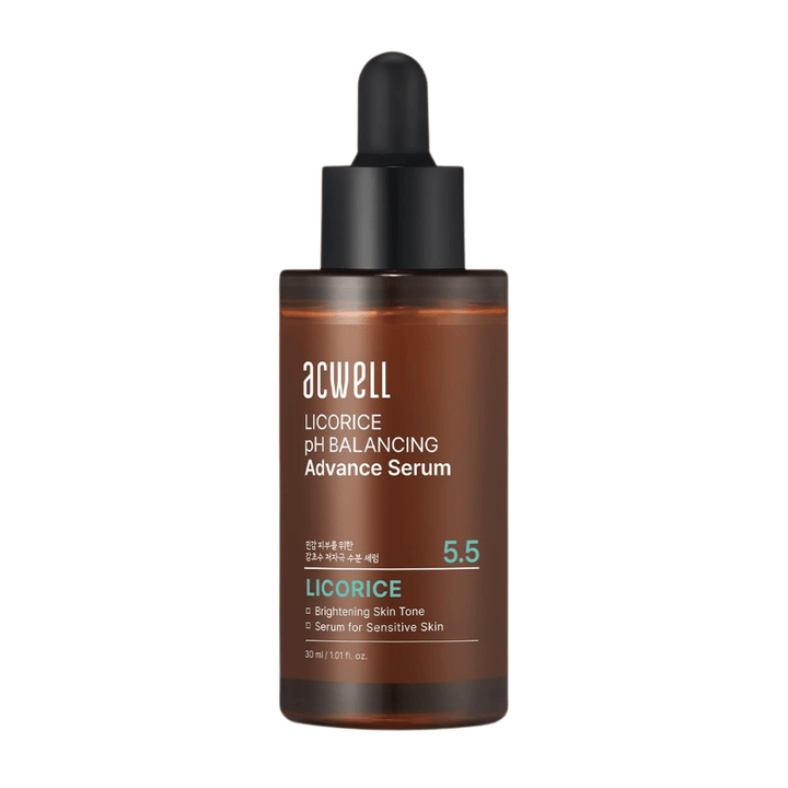 Čistý výrez produktu Acwell Licorice pH Balancing Advance Serum na svetlom pozadí.