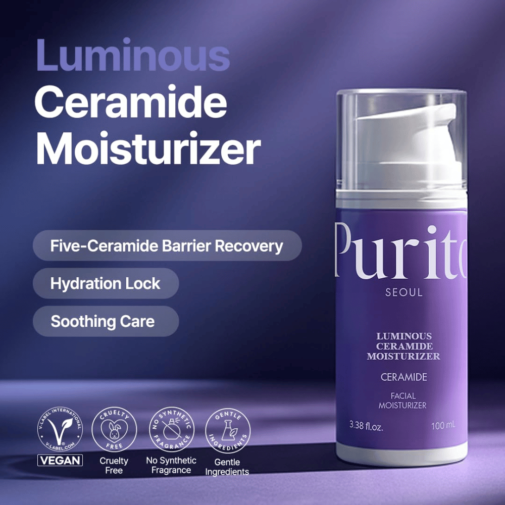 Purito Luminous Ceramide Moisturizer – kórejský pleťový krém s ceramidmi, ktorý pomáha opraviť kožnú bariéru, zadržať vlhkosť a zlepšiť textúru pokožky.